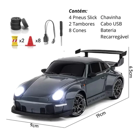 Itens que acompanham o carrinho RC Porsche 993