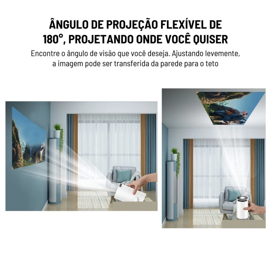 Projeção flexível 180°: parede ou teto
