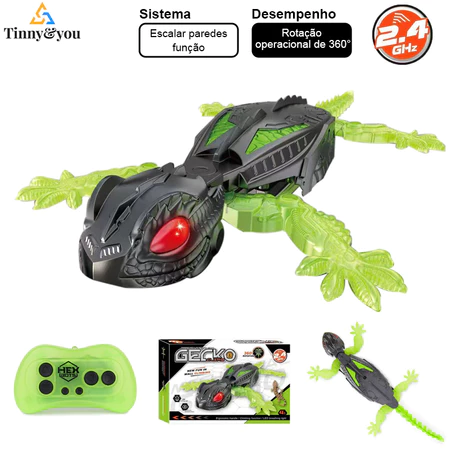 Lagarto Gecko Escalador Elétrico · Anda na Parede com LED