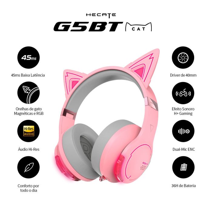 Headset G5BT Cat rosa e seus recursos