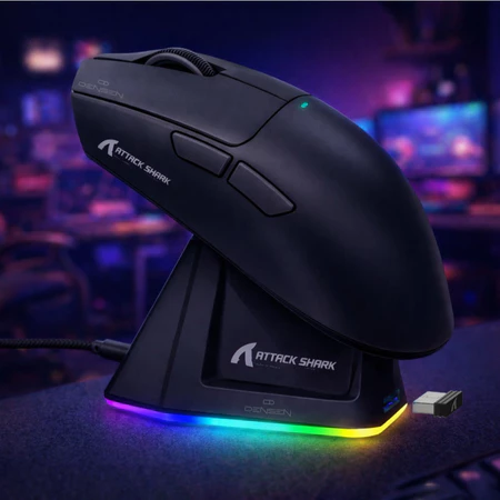 Mouse Gamer Attack Shark X11 Sem Fio 3 em 1 · Base RGB (Preto/Branco)