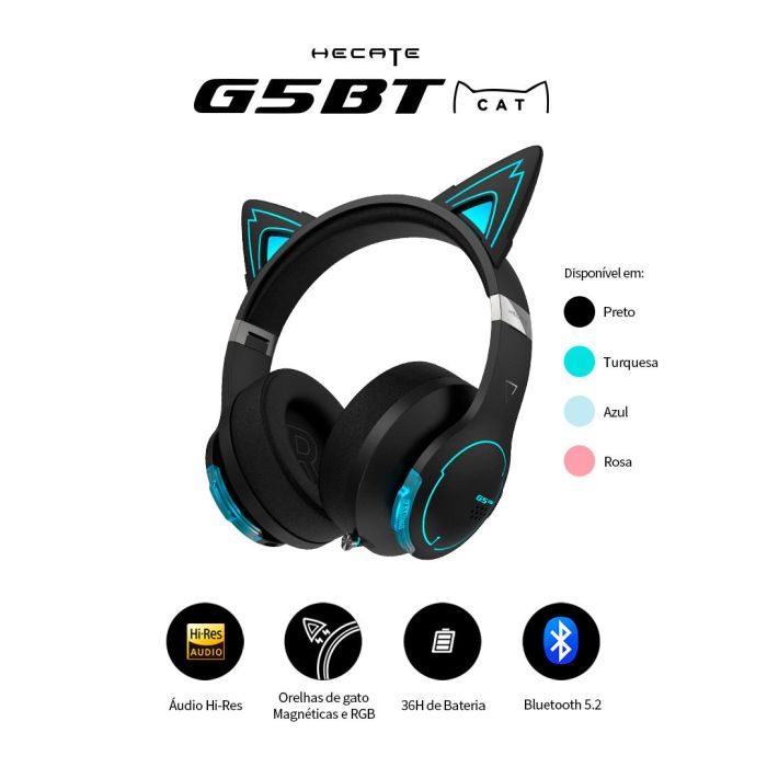 Headset G5BT Cat preto e seus recursos