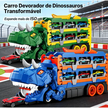 Caminhão dinossauro transformável azul e verde