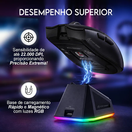Detalhe do mouse gamer Attack Shark X11