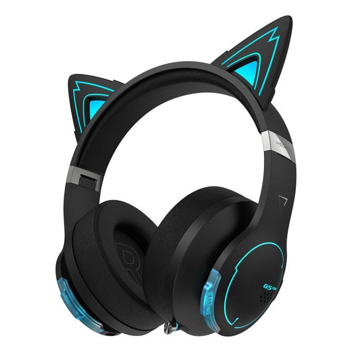 Headset Gamer G5BT Cat · Orelhas RGB Magnéticas + Mic Retrátil