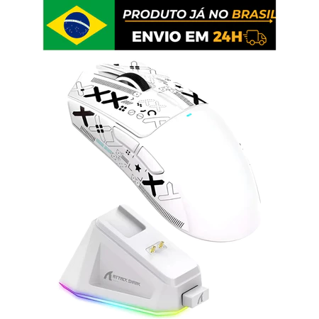 Mouse Attack Shark X11 branco com base de carregamento RGB