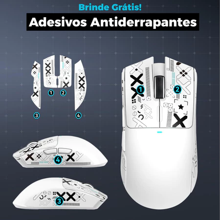 Adesivos antiderrapantes que acompanham o mouse X11