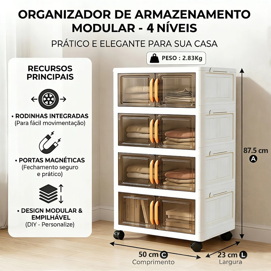 Armário Organizador Modular Dobrável 50 cm · Portas Magnéticas