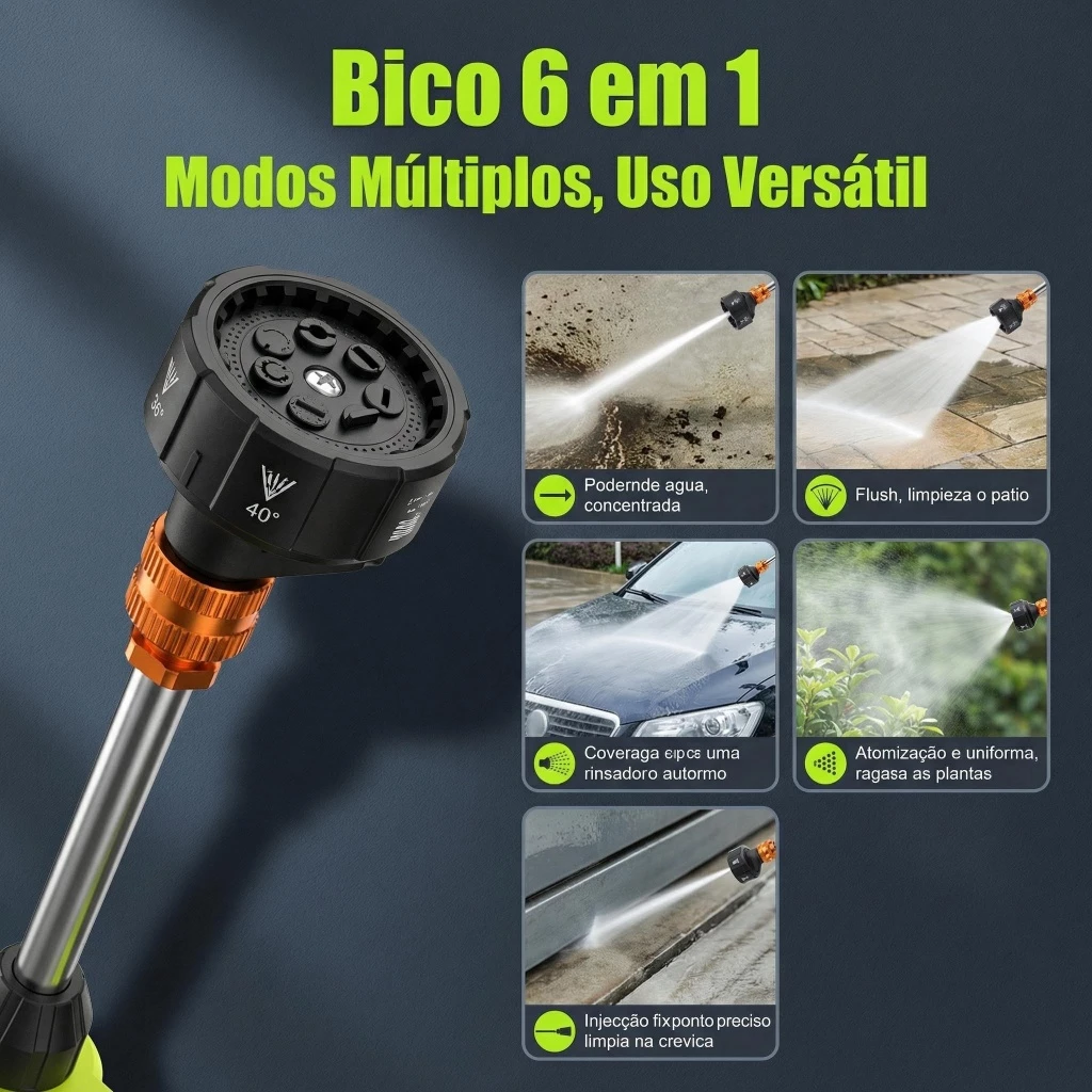 Bico 6 em 1 com múltiplos modos de jato