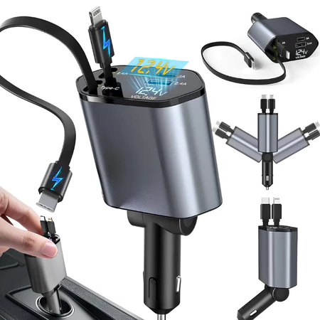 Carregador Veicular Retrátil 4 em 1 120W — iPhone e Android